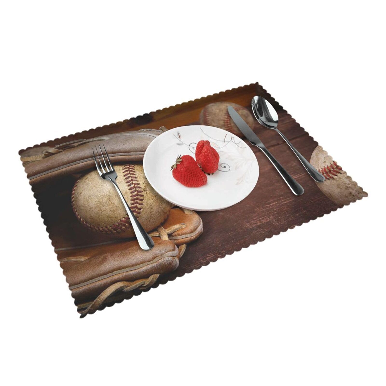 Retro Baseball Printed Placemats Set of 4 PCS Washable Placemat for Kitchen Table Heat-resistant Table Mats 45x30 CM