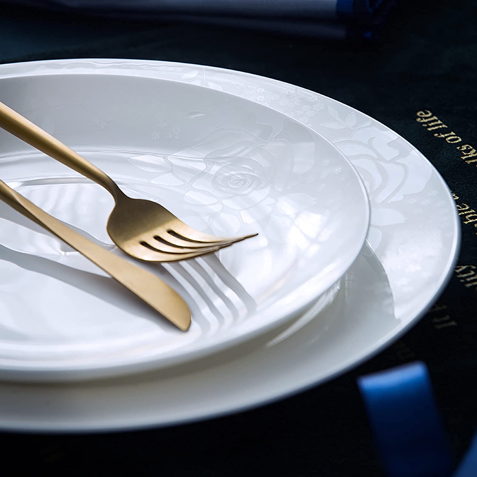 50-częściowy zestaw obiadowy, biały porcelanowy naczynia kuchenne z porcelany kostnej zestaw kombi z miską na płatki talerz deserowy talerz do zupy talerze rybne naczynia i garnek do zupy na 10