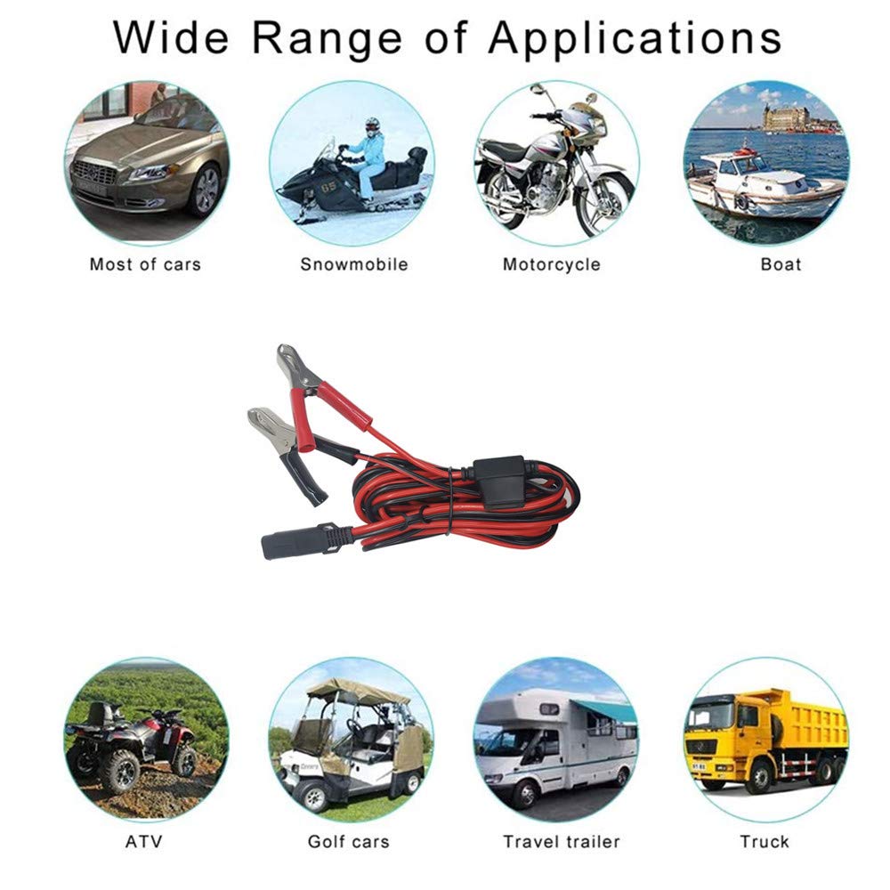 SAE to Aligater Clips - 10FT Battery Charger Clamp Trickle Charger Extension Cable 12V-24V Quick Disconnect Extension Cord 10 Feet 15A Alligator Clip for Pump Motorcycle Car Battery Solar Panels