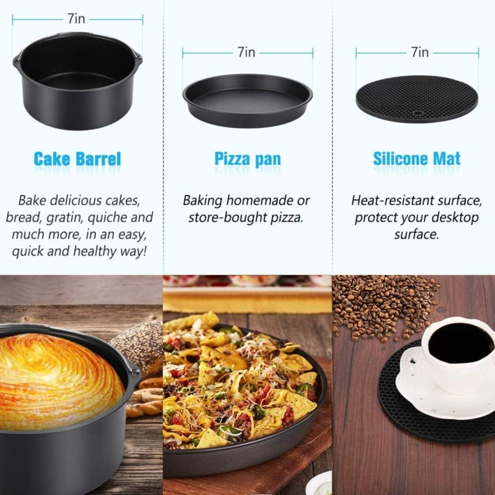 17 Pcs Air Fryer Accessories with Recipe Cookbook Compatible with Growise Phillips Cozyna Fit All Air Fryer 3.2QT - 5.8QT, 7in Deep Fryer Accessories: Home & Kitchen