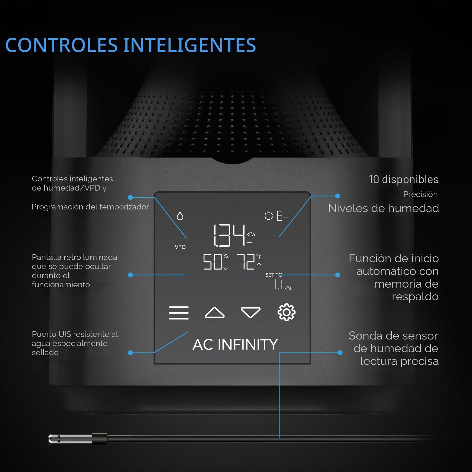 AC Infinity CLOUDFORGE T3, Humidificador de plantas de 4,5 litros con controlador inteligente integrado, programación de equilibrio de humedad, humidificador de habitación interior de grado comercial