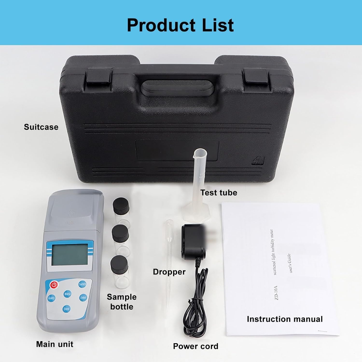 Misuratore di torbidità portatile, tester di qualità dell'acqua, misurazione della luce diffusa a 90°, torbidimetro per test dell'acqua con custodia per il trasporto, per acquedotti, cartiere, acquari