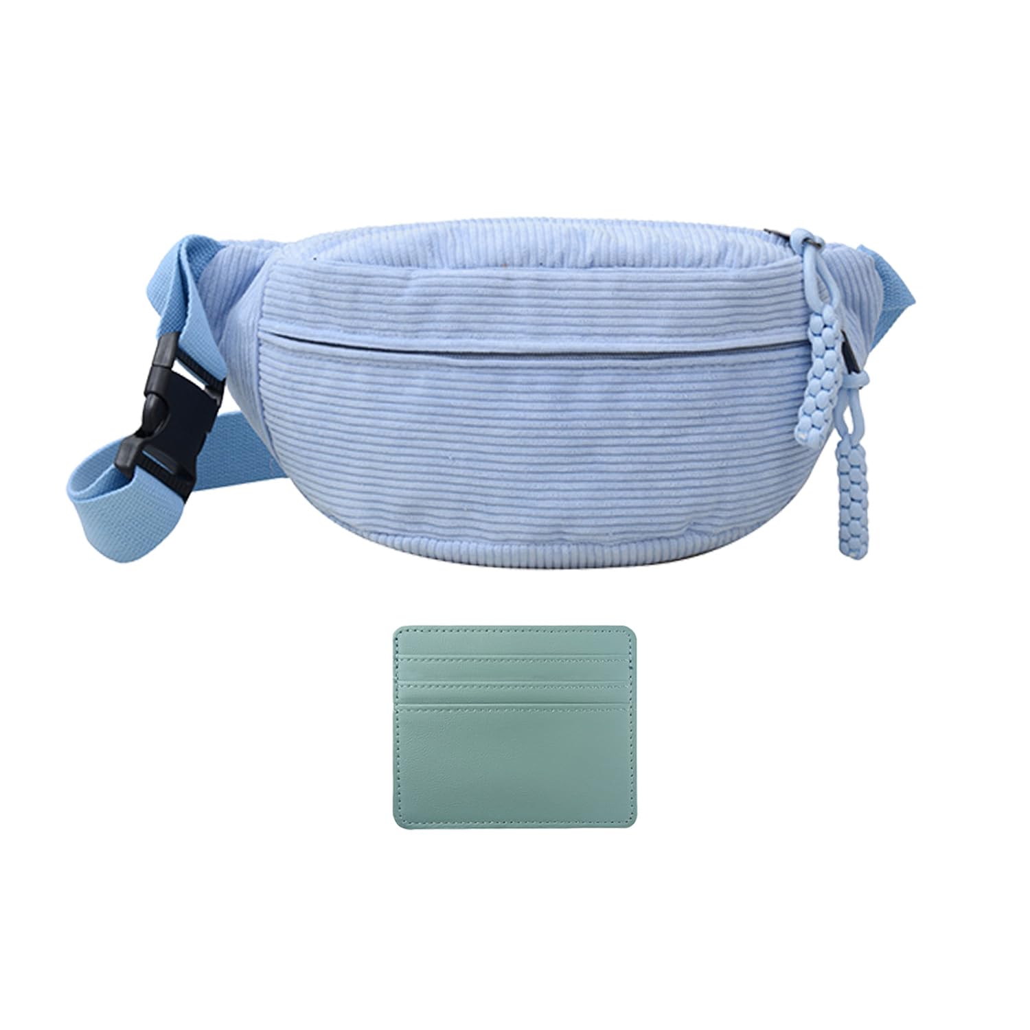 Ejufns Unisex Blue 1 Chest Bag, 1 Pu Leather Card Holder, Fashion Trend Waist Bag, Simple Casual Sports Bag, Id Protective Cover.