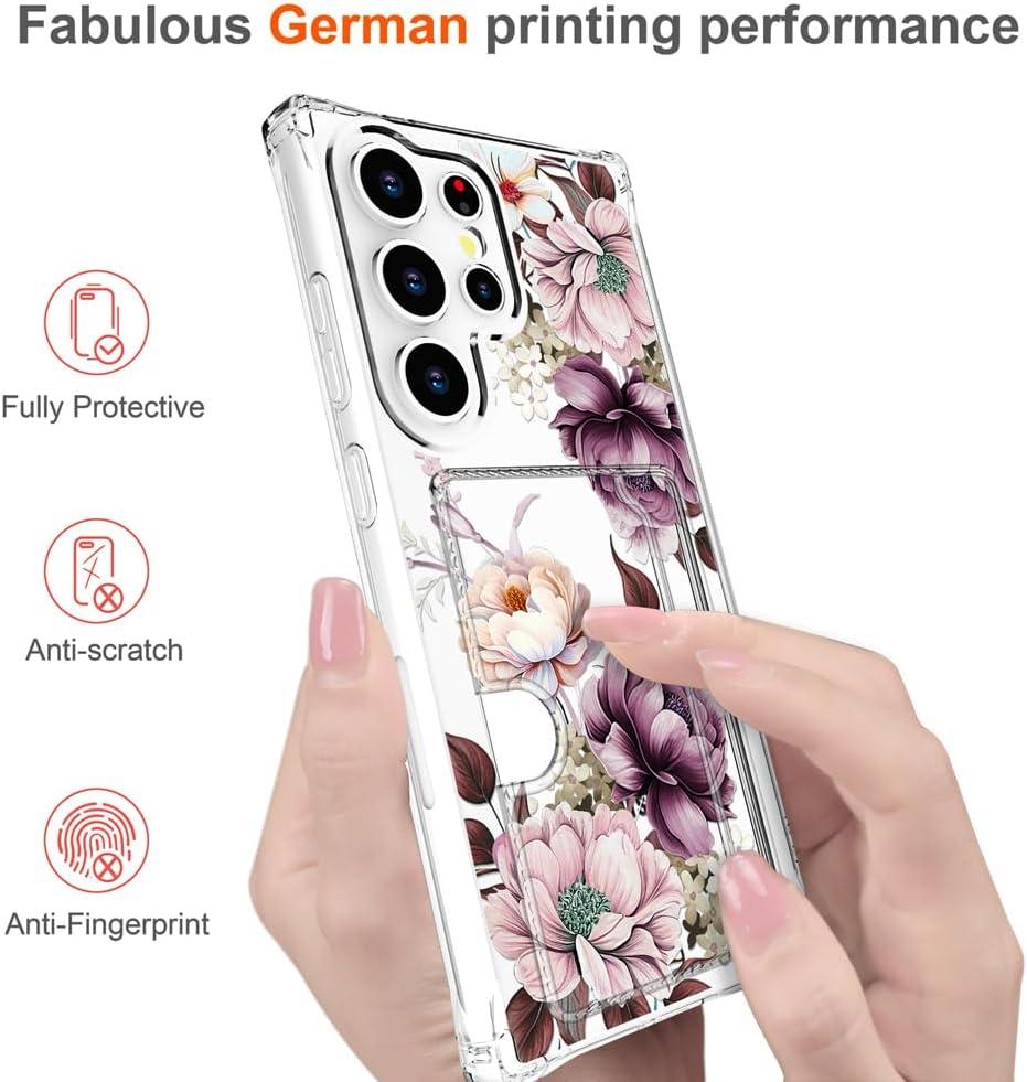 Hungo Compatible for Samsung Galaxy S25 Ultra Case Wallet with Card Holder,Ultra Thin Slim Cute Girly Skin Cases Protector with Airbag Bumper for Women Girls (Clear Pink Rose) - Image 5