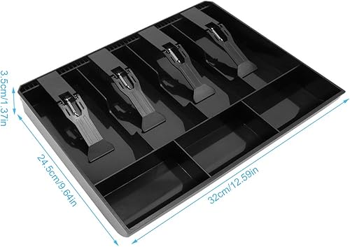 Miniatura 6 de Bandeja para cajón de caja registradora con 4 compartimentos para billetes3 monedas para almacenamiento de dinero, color negro