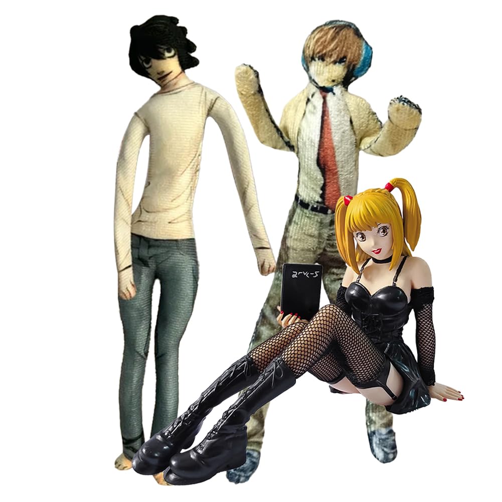 Zhongkaihua Misa Amane Figure 12cm Anime Model PVC Statue with Light Yagami L Lawliet Plush Figure 28cm Posable Plush Pillow Set Home Desk Christmas Decor
