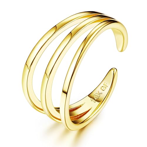 FASACCO 14k Gold Fillled Toe Rings for Women Hug CZ Triple Moonstone Snake Knot Simple Band Toe Rings Adjustable Toe Rings - triple