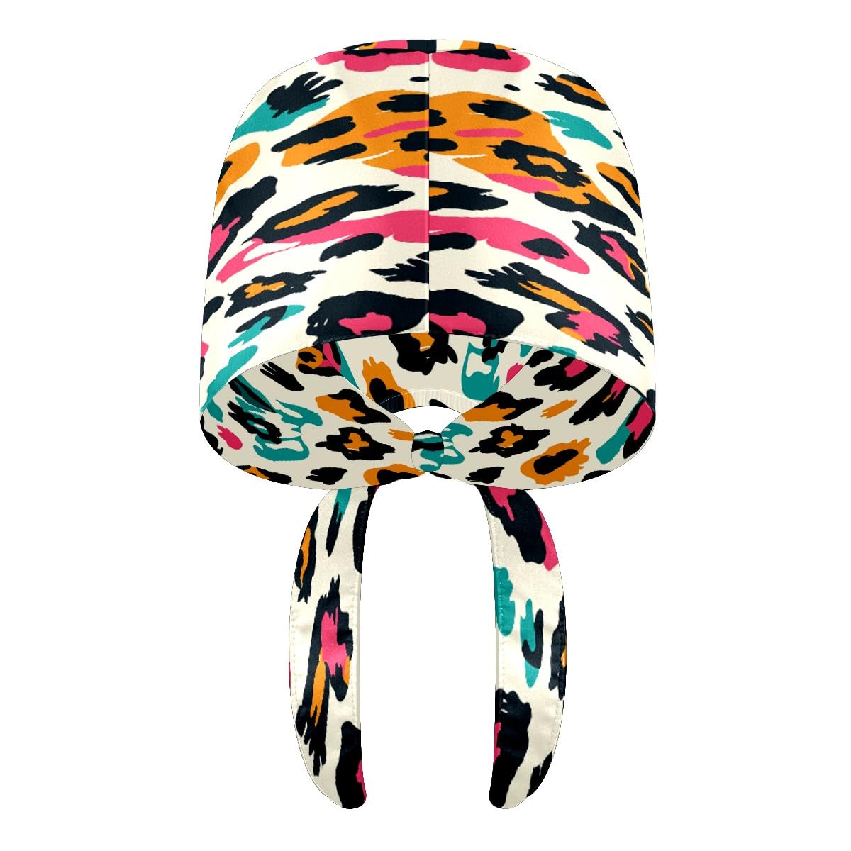 MUKJHOI Scrub Cap with Button and Sweatband, Adjustable Working Caps (Tie Back) for Women Men, One Size Cheetah (4)