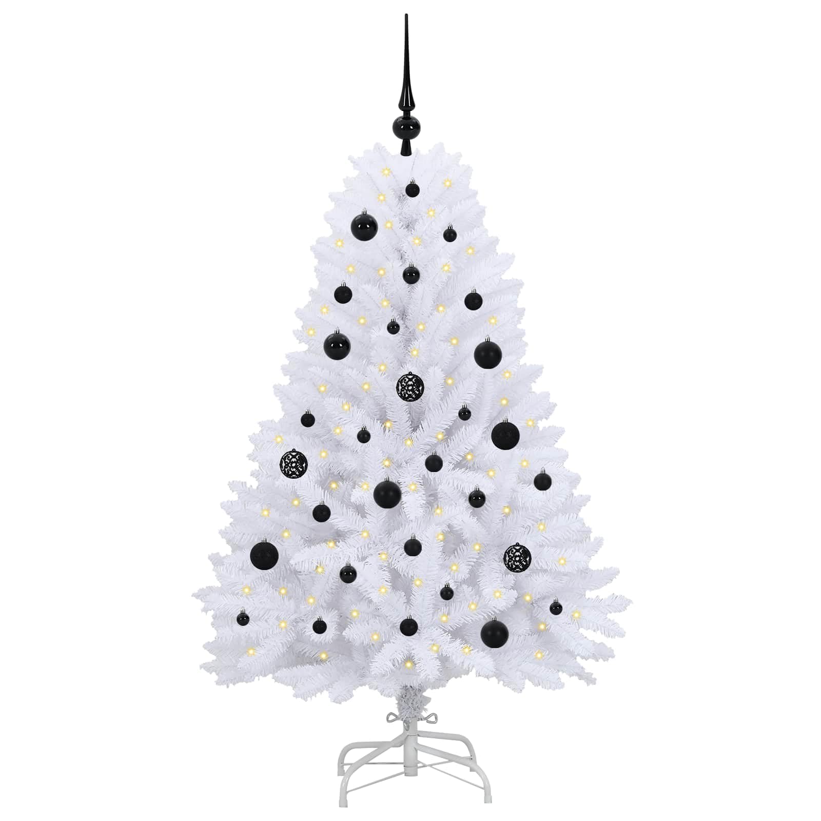 Albero di Natale artificiale pieghevole, bianco, 150 cm, in PVC e acciaio, con 150 luci LED, 8 modalità di illuminazione, alimentato tramite USB, robusto supporto in acciaio, ideale per