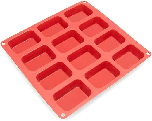 Psa 12 Cavity Rectangle Shape Round Edges Silicone Mould/Mold for Soap Making, Loaf, Muffins, Cheesecakes Approx 75-80 Gpsa (Random Color), 27.9 x…