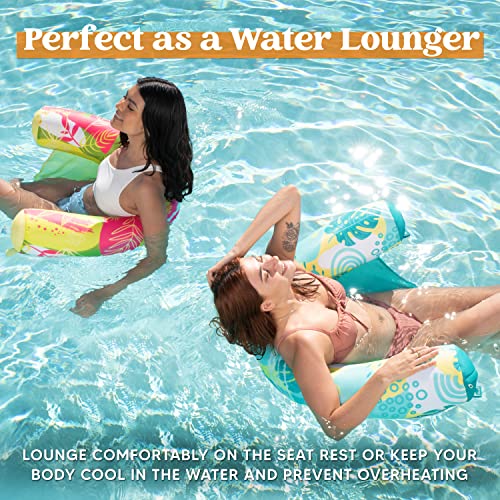 Sloosh Inflatable Pool Float Chairs, 2 Packs Floating Noodle Chair With Sling With Tropical Leaves Design Soft Fabric Water Chair Swimming Pool Lounger Floaties For Adults (Green/Yellow) #TOP2