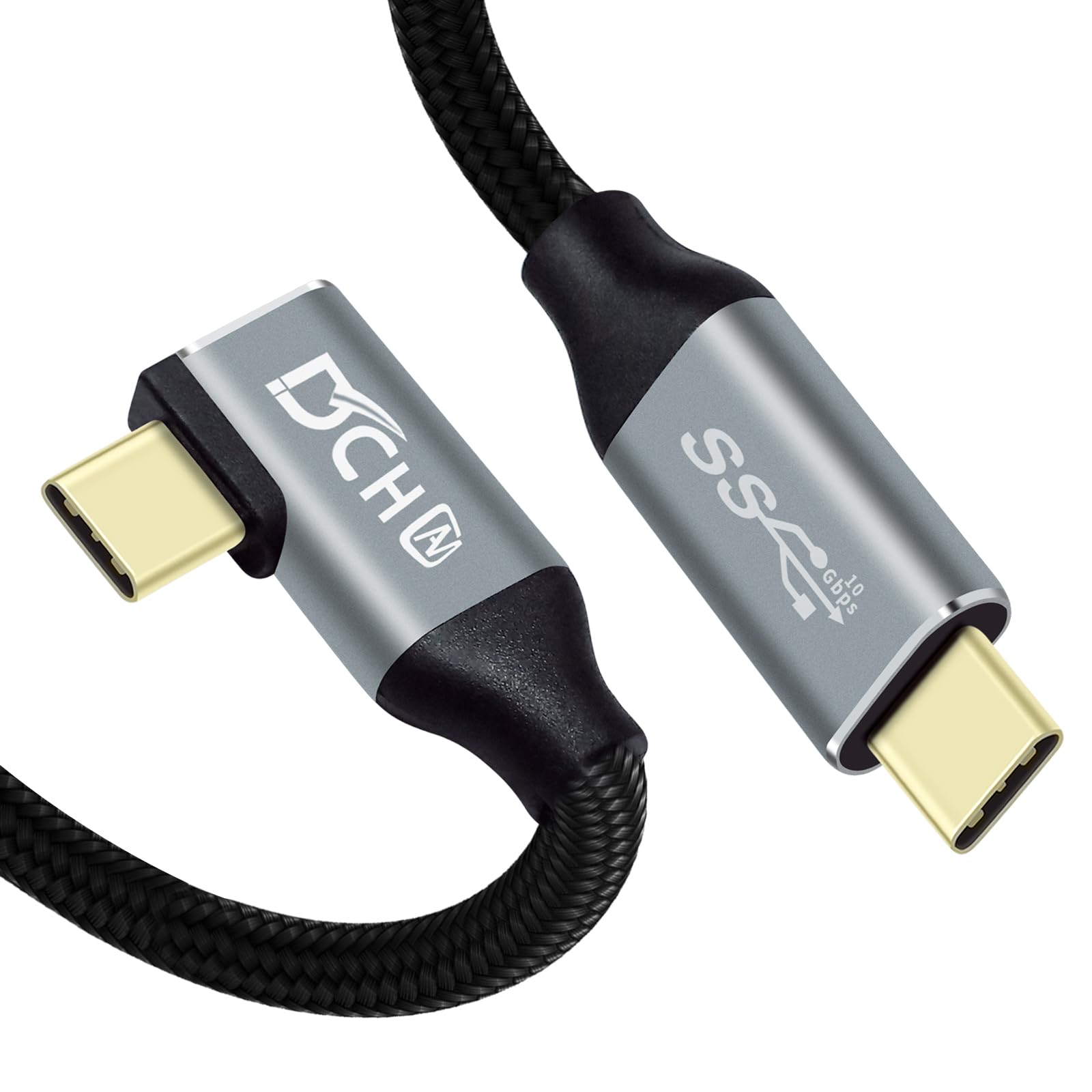 DCHAV 3ft 90 Degree USB C Cable 100W Fast Charging 4K Video Output 10Gbps Data Transfer 3.1 Gen 2 PD 20V 5A Nylon Braided Type C to Type C Monitor