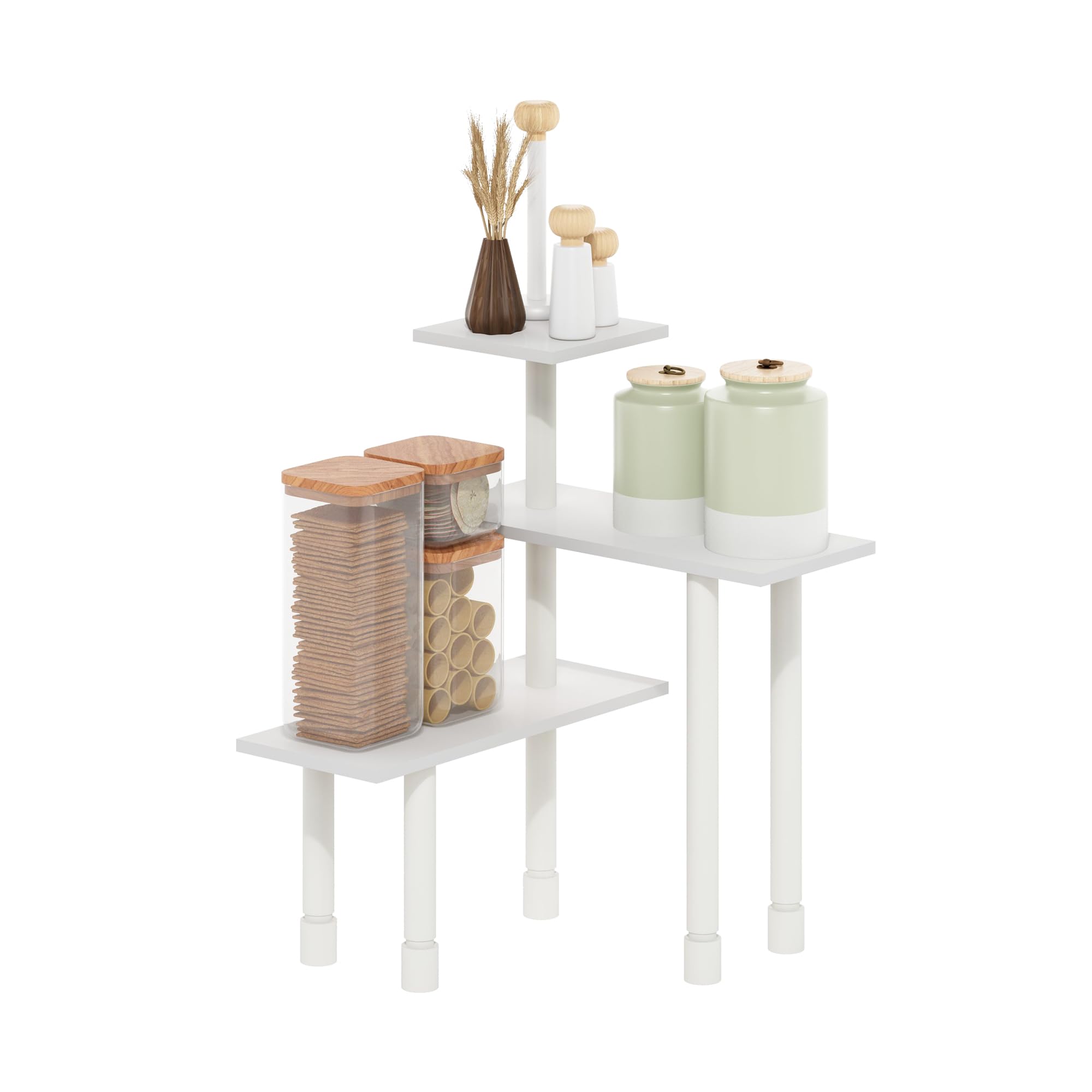 Furinno TURN-N-TUBE Kitchen Countertop Organizer, 3-Tier Corner Countertop Organizer Shelf, Corner Shelf, for Kitchen, Pantry, Organizers and Storage, White