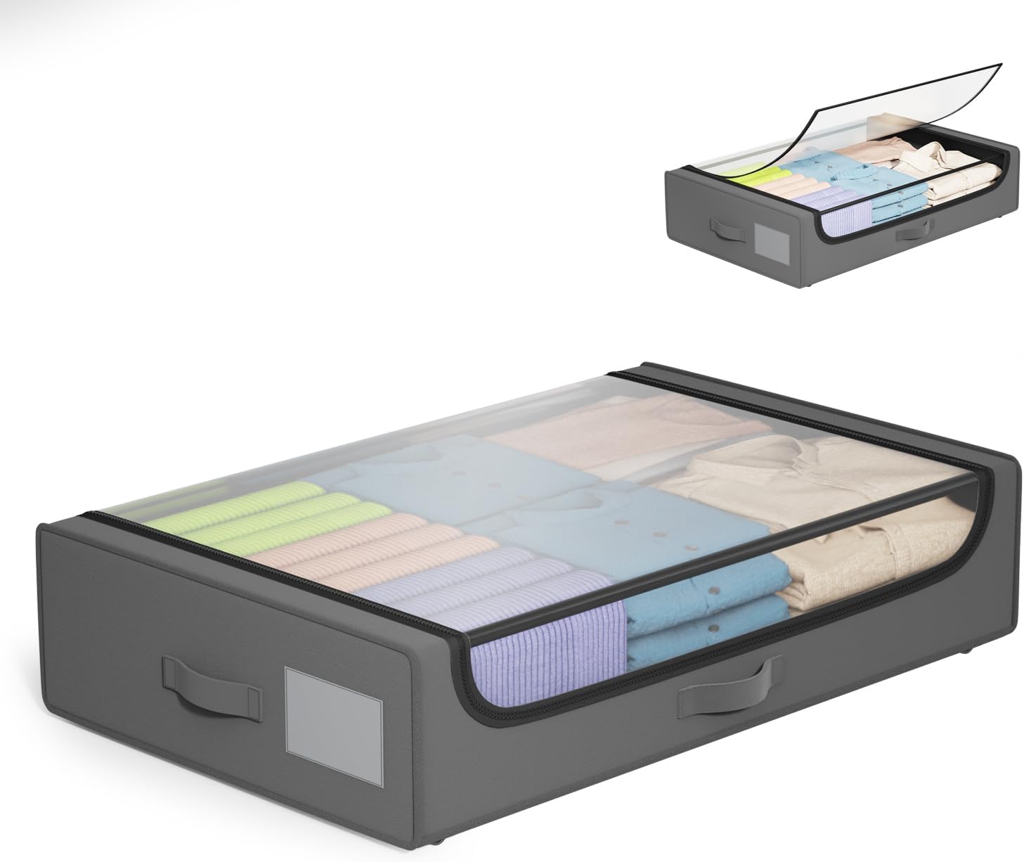 2 Pack Under Bed Storage Containers,53L Under bed Storage with wheels,Metal Frame,Black