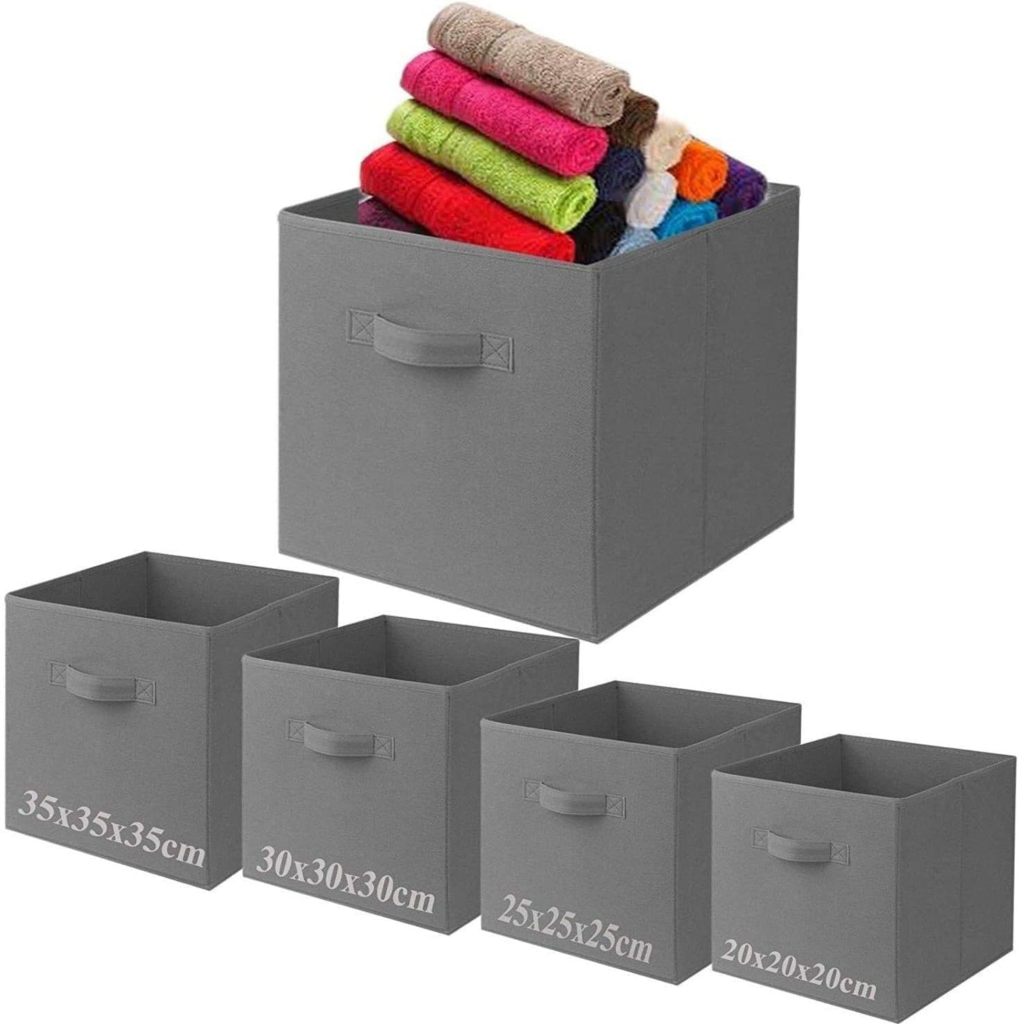 A406 Grey 2X Foldable Boxes Storage Cube Boxes Fabric Cubes With Handles Collapsible Organiser Clothes Storage Box (, 32X32x32cm)