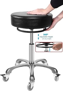 Salon Rolling Stools with Locking Castor Wheels - Adjustable Swivel Stool Chair Heavy Duty 400 lbs Thick Cushion Hydraulic Shop Stool for Massage Kitchen Salon Spa Tattoo Medical Office(Black)