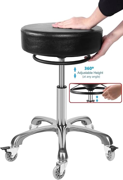 Salon Rolling Stools with Locking Castor Wheels - Adjustable Swivel Stool Chair Heavy Duty 400 lbs Thick Cushion Hydraulic Shop Stool for Massage Kitchen Salon Spa Tattoo Medical Office(Black)