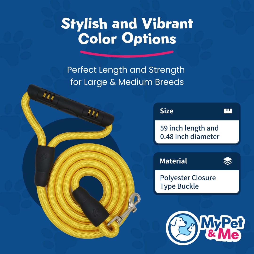 My Pet & Me - Dog Leash for Large & Medium Dogs - Durable Training Leash with Soft Padded Handle - Strong Pet Leashes for Walking, Running & Outdoor Activities (Yellow, Large)