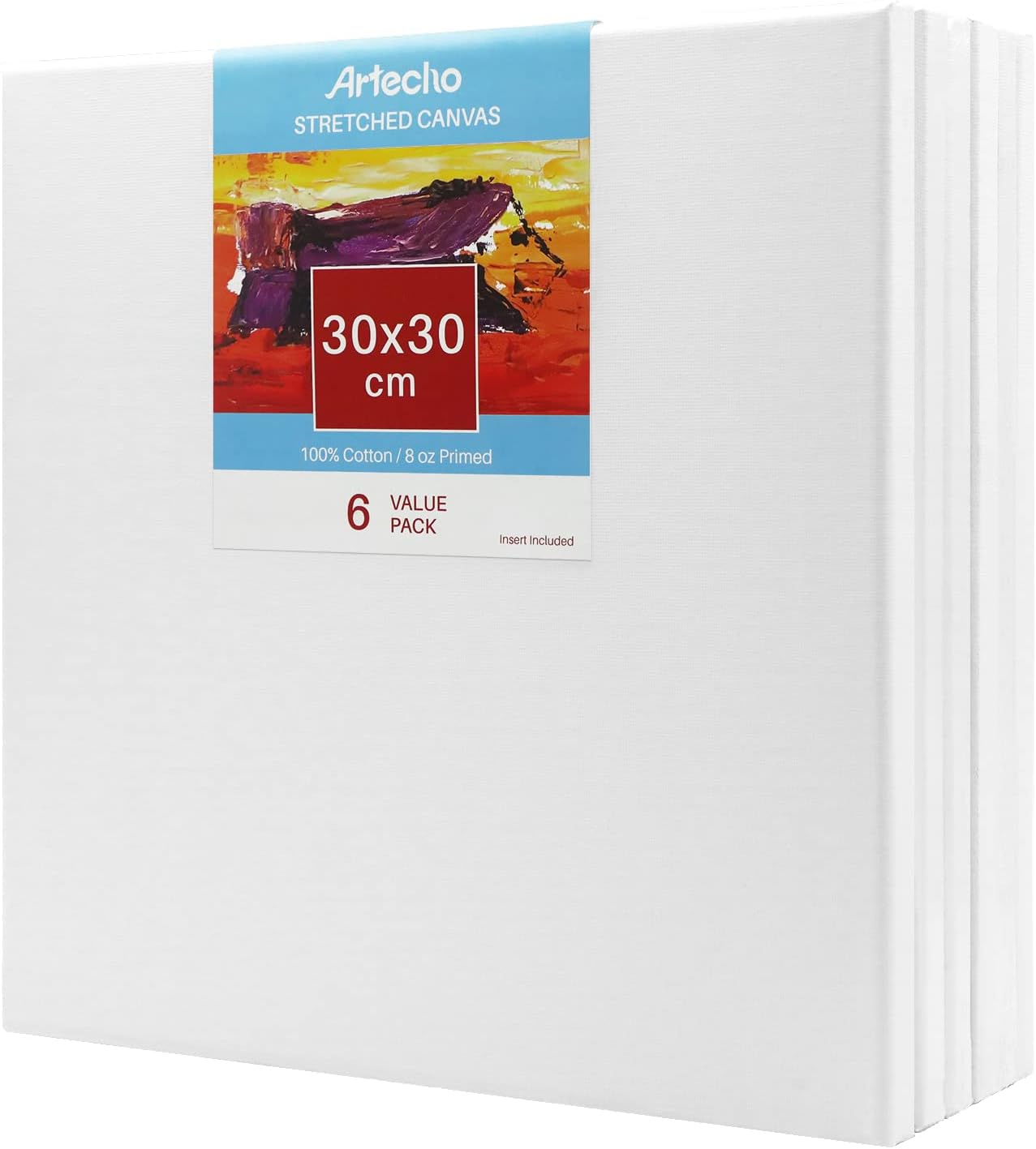 Artecho Canvas for painting, 6 pieces 30 x 30 cm, canvas stretcher