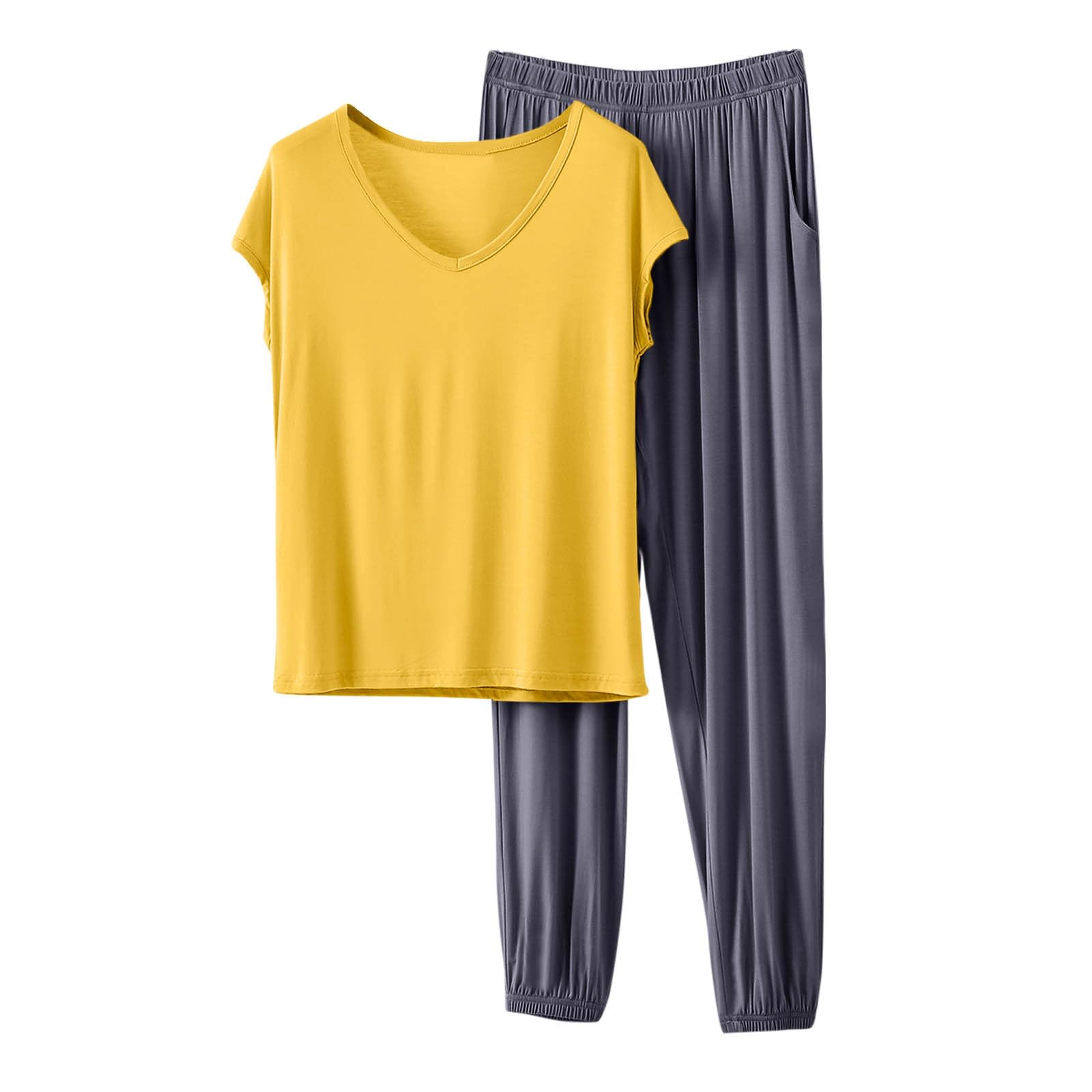 HGps8w Women's Modal Soft Summer Pajamas Sets, Loose V Neck Short Sleeve Top Joggers Pants Matching 2 Piece Lounge Outfits