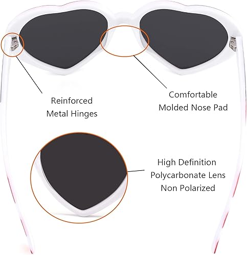 Miniatura 3 de IOHLNG Lentes de sol con forma de corazón para mujeres y hombres, de gran tamaño, de moda, con forma de amor, retro, encantadores, lindos lentes de