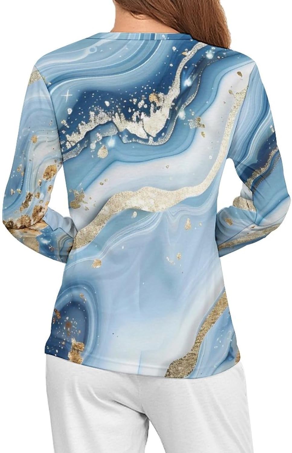Abstract Marble Texture Women's Pajama Top Sleepwear Pajamas Sleep T-Shirt Long Sleeve Shirt Crewneck Tee