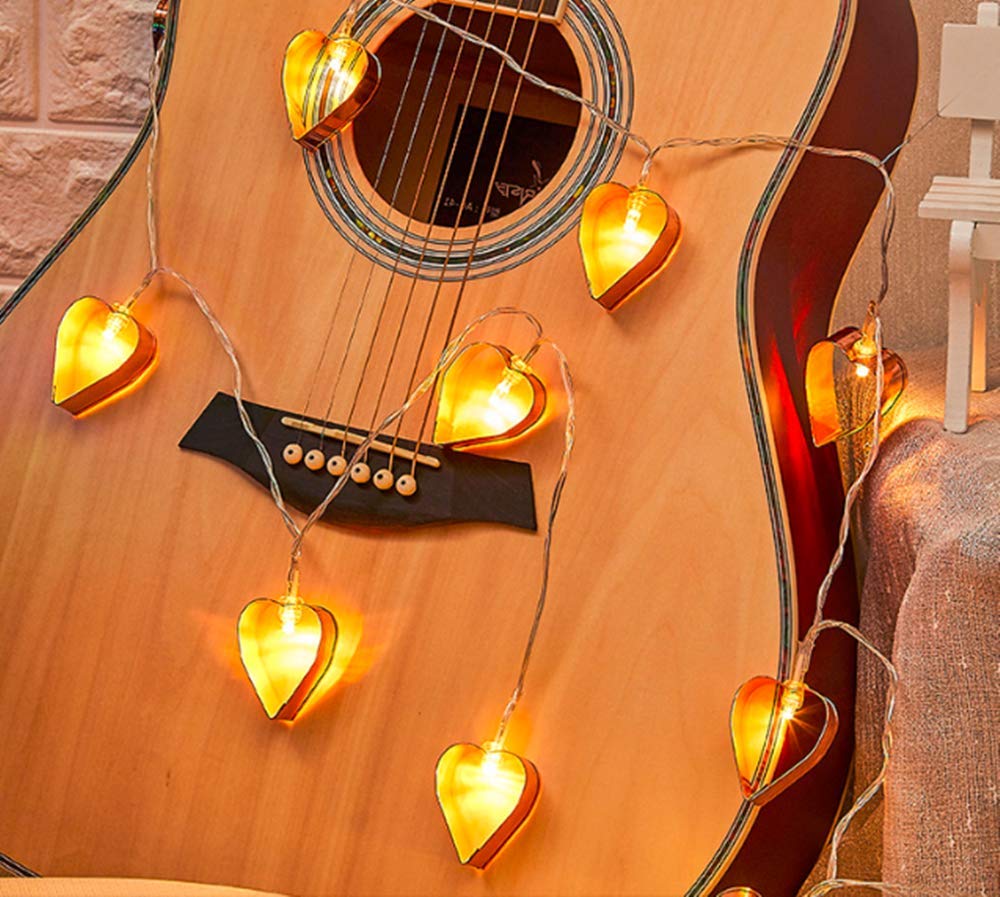 Hulx Rose Gold Geometric String Lights, 3M 20Led Metal Fairy String Lights Geometric Metal Fairy Lights Battery Operated Fairy Lights (Heart)