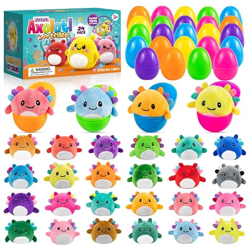 Zesua Easter Basket Stuffers - 24 Pack Axolotl Plush Toys Prefilled Eggs