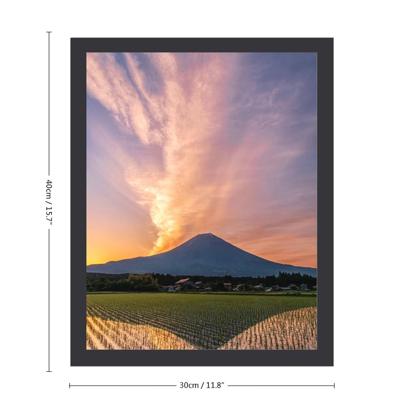 油彩画 山と村の風景 約30cm x 40cm