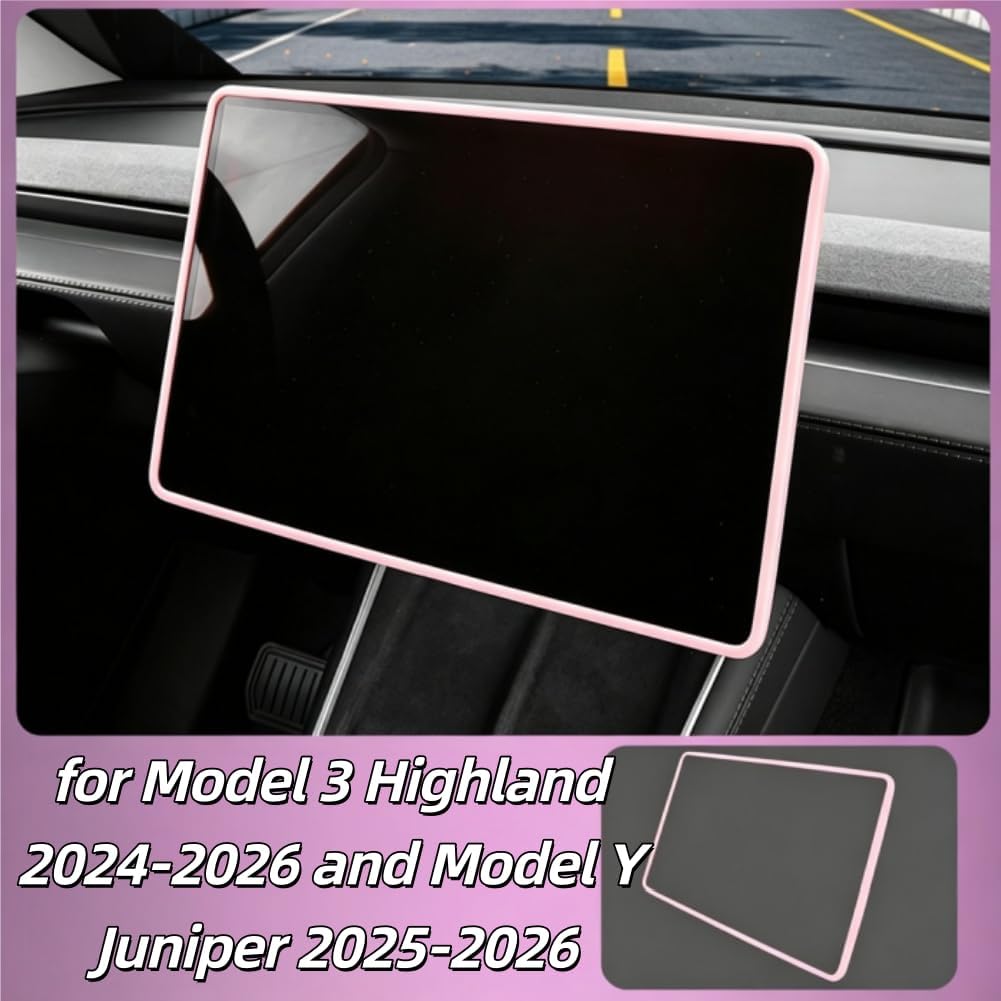 4PCS Silicone Interior Accessories for Tesla Model Y Juniper/Model 3 Highland Including Center Console Mat Cup Holder Insert Screen Edge Protector Frame Mirror Frame Protector (Pink)