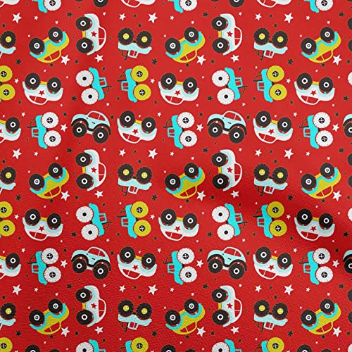 oneOone Cotton Cambric Red Fabric Cars Kids Nursery Fabric for Sewing Printed Craft Fabric By The Yard 56 Inch Wide