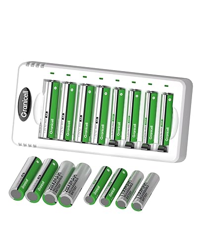 Granicell Rechargeable AA and AAA Batteries with Charger - 16 Pack of 2800mAh High Capacity Low Self-Discharge Ni-MH Batteries with Smart 8 Bay USB Fast Charging Charger