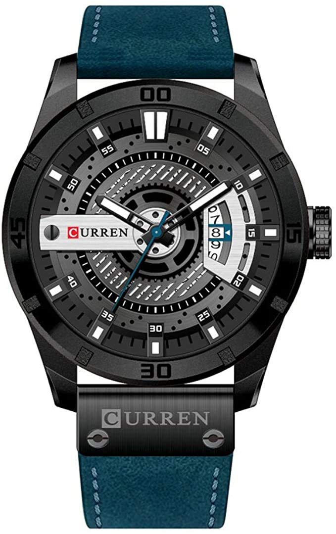 CURREN Luxury Leather Quartz Chronograph Analogue Black Blue Men Casual Wrist Watch Sport Watches CR-8301 (B08D6N8R2G) Amazon Price History, Amazon Price Tracker