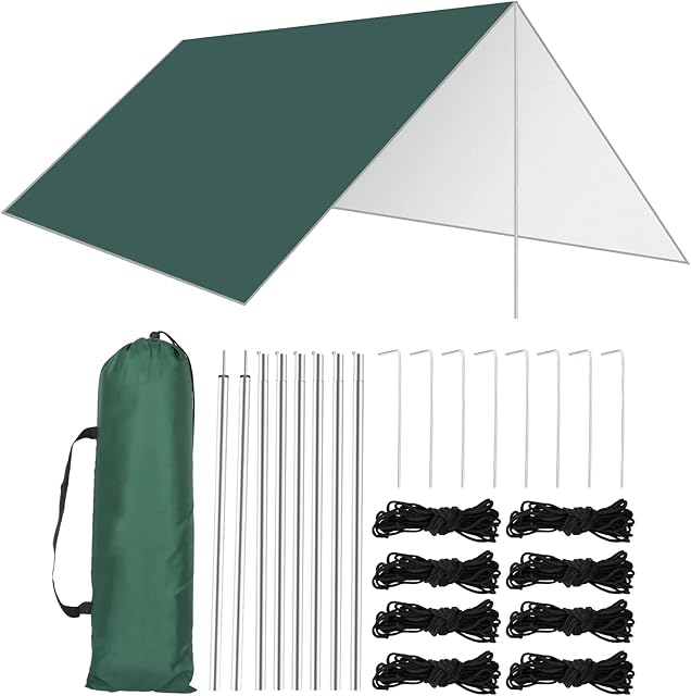 Aceshop 3M x 3M Hammock Rain Fly Tent Tarp Waterproof Windproof Snowproof Camping Tarp Camping Shelter Portable Anti-UV Sun Shelter Basha Sunshade Tarpaulin Mat for Snow Beach Camping Outdoor Travel
