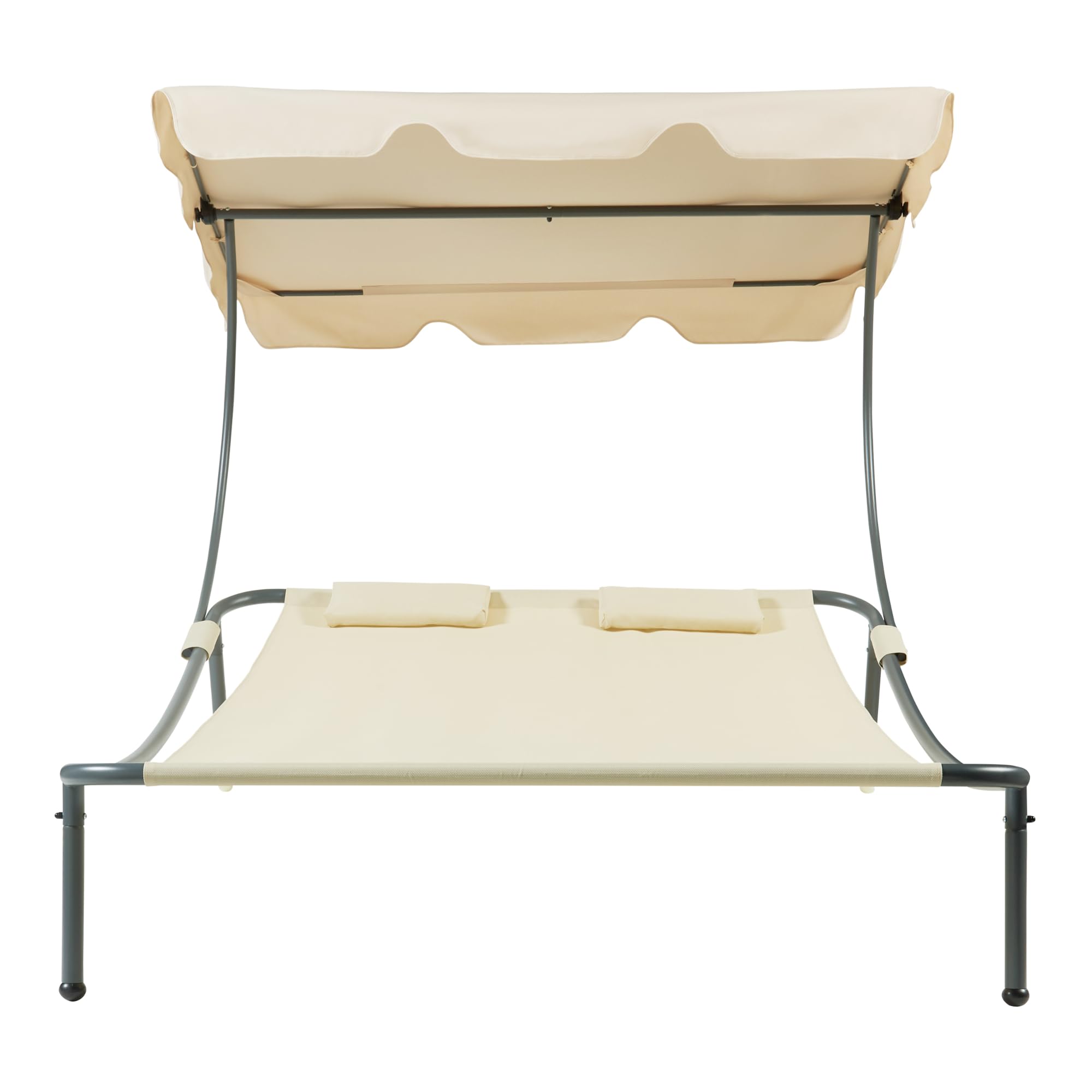 casa.pro Tumbona Jardín Exterior para 2 Personas Cama Solar Doble Independiente con Ruedas 2 Cojines y Parasol Toldo Ajustable Acero Poliéster 200x173x146cm - Beige y Antracita
