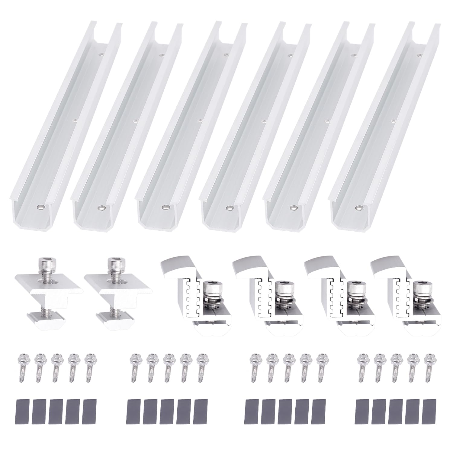 FLYAMAPIRIT Set di supporti per pannello solare in lega di alluminio fotovoltaico (6 guide da 300 mm + 4 morsetti terminali + 2 morsetti centrali) per 2 moduli solari PV