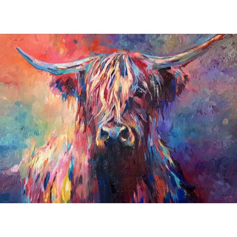 1000（52x38cm）‑Piece Adult Jigsaw Puzzle, Colorful Highland Cows in Nordic Art Painting Style, Suitable for Adult Stress Relief, Leisure Games and Home Wall Decoration — image 1