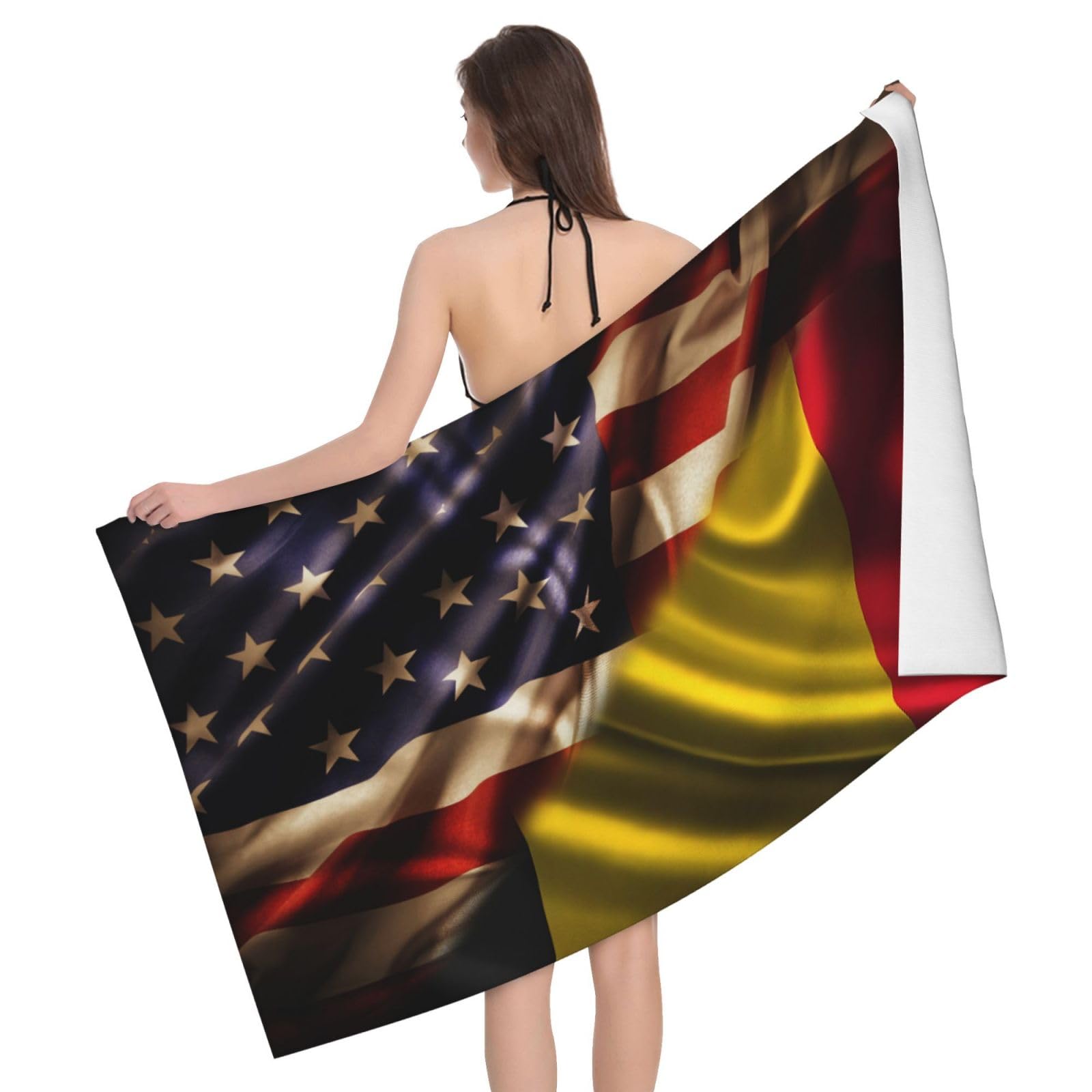 HLBSDM Microfiber Combined Belgium and USA Flag Beach Towel Quick Dry Soft Sand Free Beach Towels for Pool Swim Beach Lightweight Thin Towels