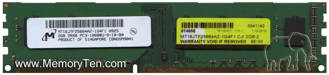 MICRON MT16JTF25664AZ-1G4F1 2GB DESKTOP DIMM DDR3 PC10600(1333) UNBUF 1.5v 2RX8 240P 256MX64 128mX8