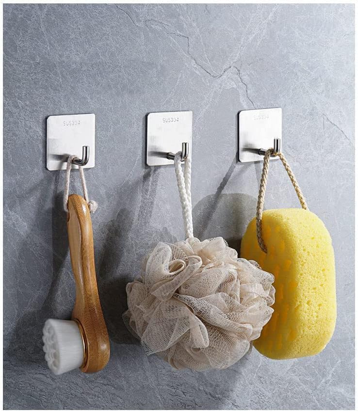 MallArt® 6lı 3M Bantlı Paslanmaz Çelik Askı | SUS304 Materyalli, Su Geçirmez & İz Bırakmayan | Duvara Zarar Vermez, Yuvarlak & Kare Modeller – Banyo, Mutfak, Ofis için (Kare) - Görsel 3