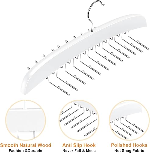 Miniatura 3 de Colgador de madera de primera calidad, gran capacidad de 24, ahorro de espacio, rotación de 360 grados, ganchos de metal plegables, camisetas sin