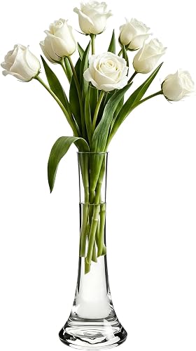 Clear Hand-Made Blown Art Glass Bud Vase Small Bud Decorative Floral Vase Mini Flower Bud Vase Single Stem Vases Table Centerpiece for Wedding Party Home and Office Décor-10 Inch