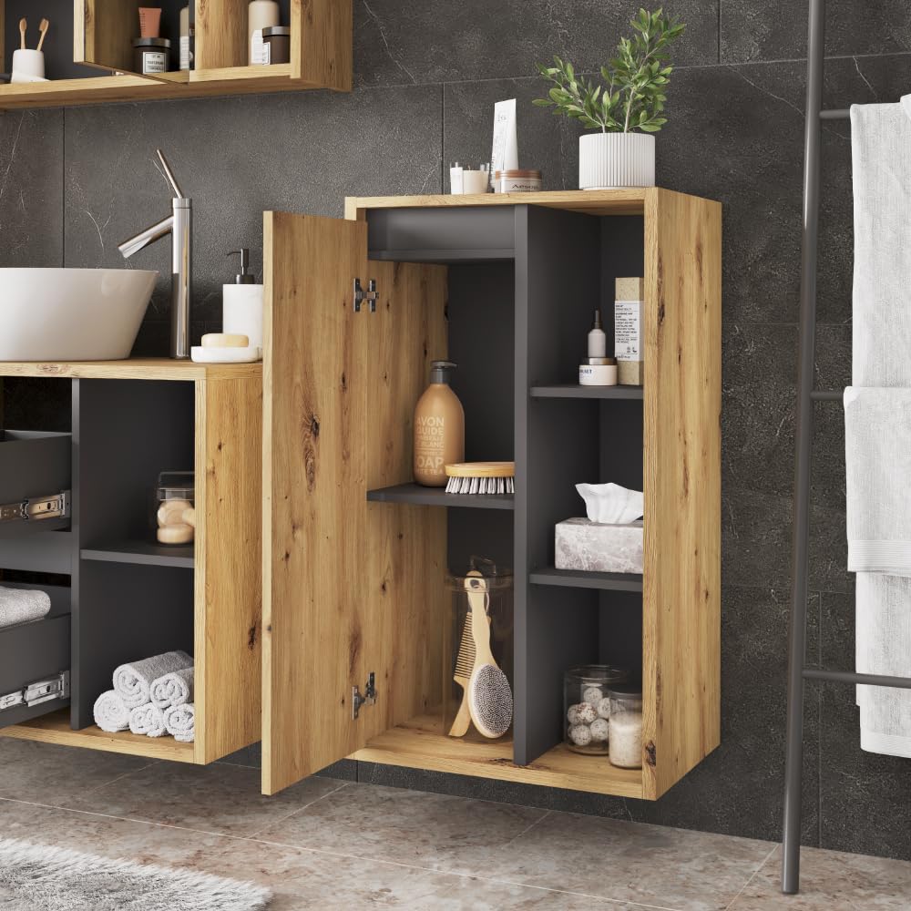 Vicco Mobiletto midi Viola, Artigiano/grigio, 50 x 86 cm con ripiani aperti, adatto per montaggio a parete e combinabile con la serie Viola