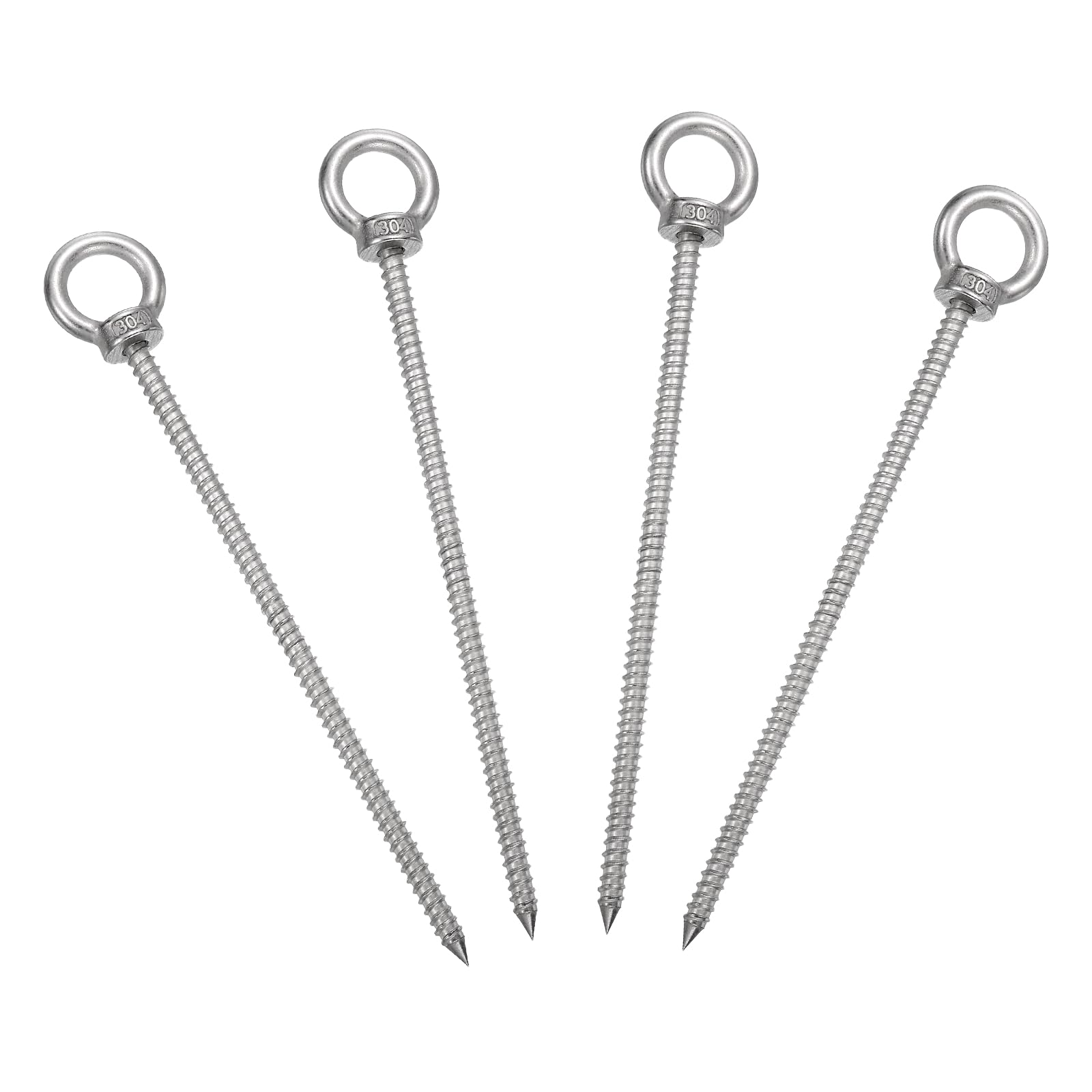 sourcing map M6x150mm Eye Hooks 6.9x1.1x1.1 Inch 304 Stainless Steel Eye Bolts Hammock Hooks for Screw Eyes Hanging Swing, Yoga Hammock Stand, Pack of 4