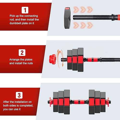 Miniatura 6 de Juego de mancuernas de peso ajustable  Juego de mancuernas 3 en 1, mancuernas de peso libre de 88 libras con barra de conexión antideslizante para