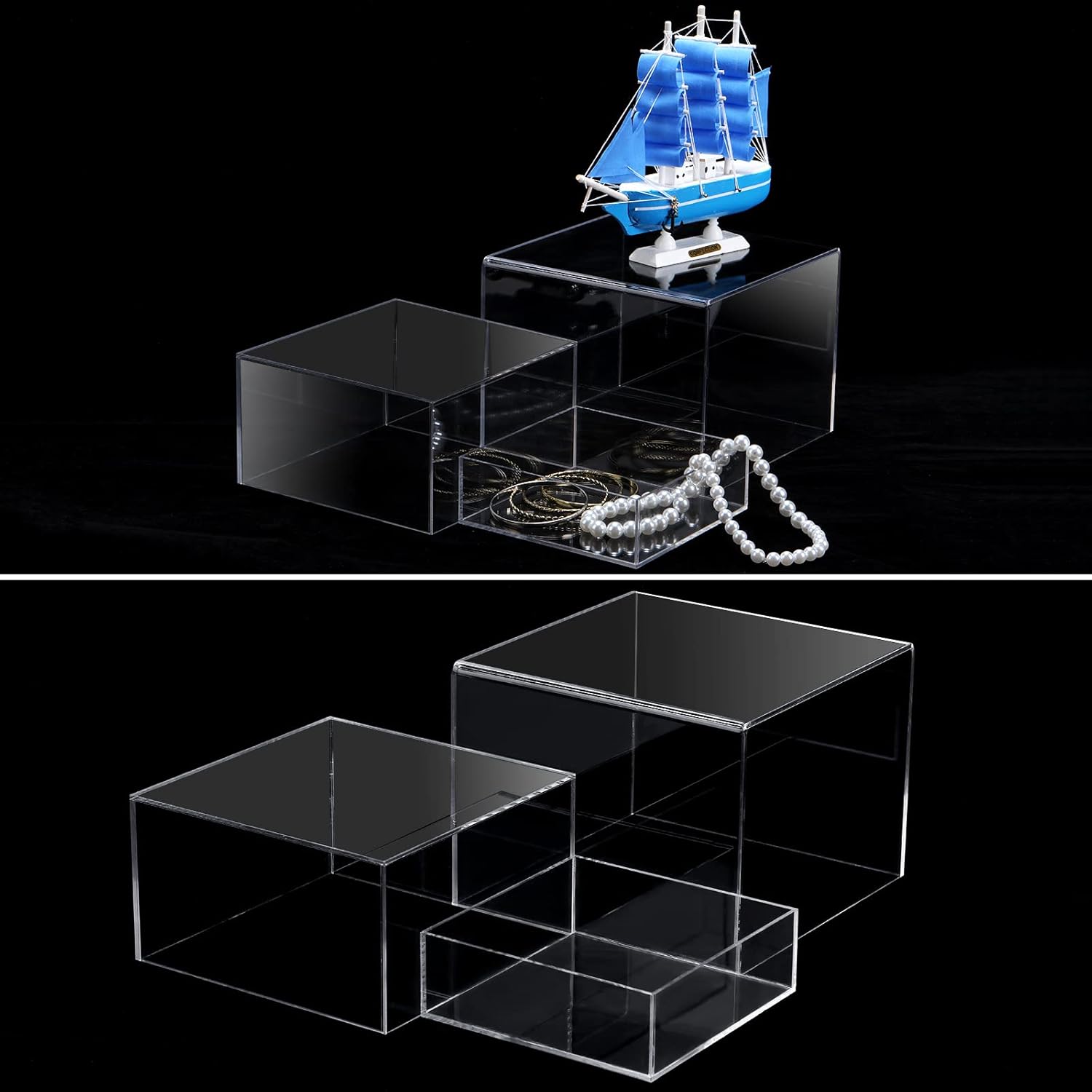 Tuanse 6 Pcs Buffet Risers, Food Risers for Buffet Table, Display Stand for Catering Dessert Collectibles Jewelry Figures Show, 5 Sided Acrylic Cube Display Organizer Acrylic Cube Boxes(Clear)