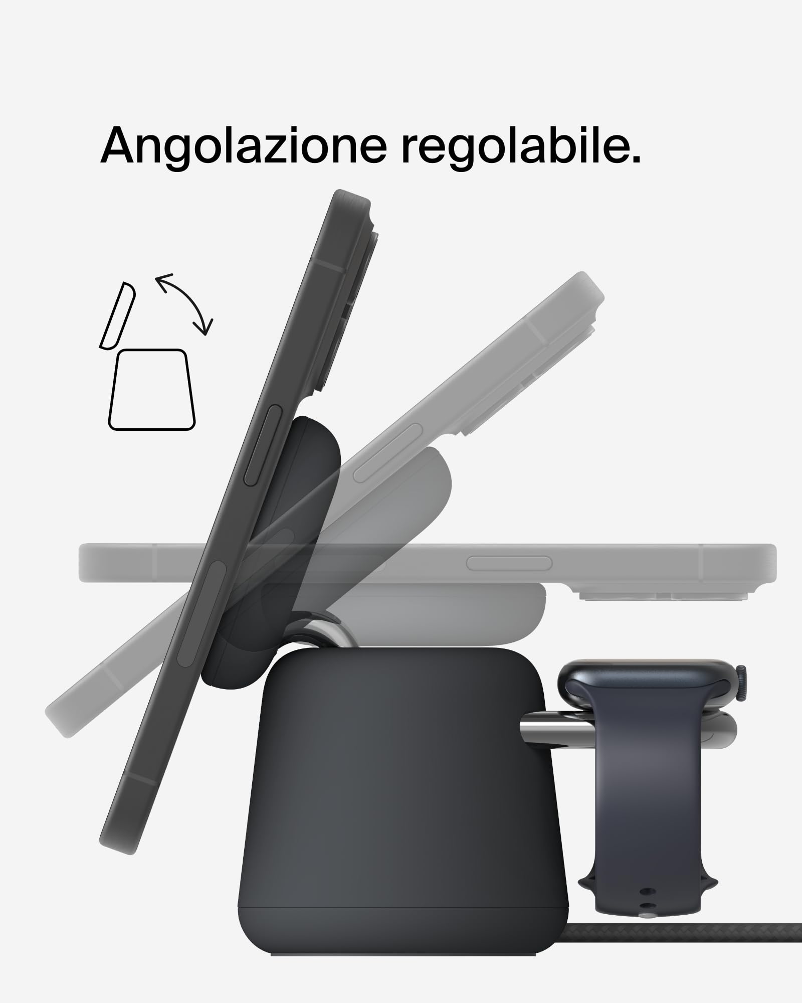 Belkin BoostCharge Caricabatteria wireless 2 in 1 con Qi2 da 15 W, caricatore MagSafe per iPhone 16, 15, 14, 13, 12, Apple Watch, AirPods e altri dispositivi Qi2, alimentatore incluso, Carbone