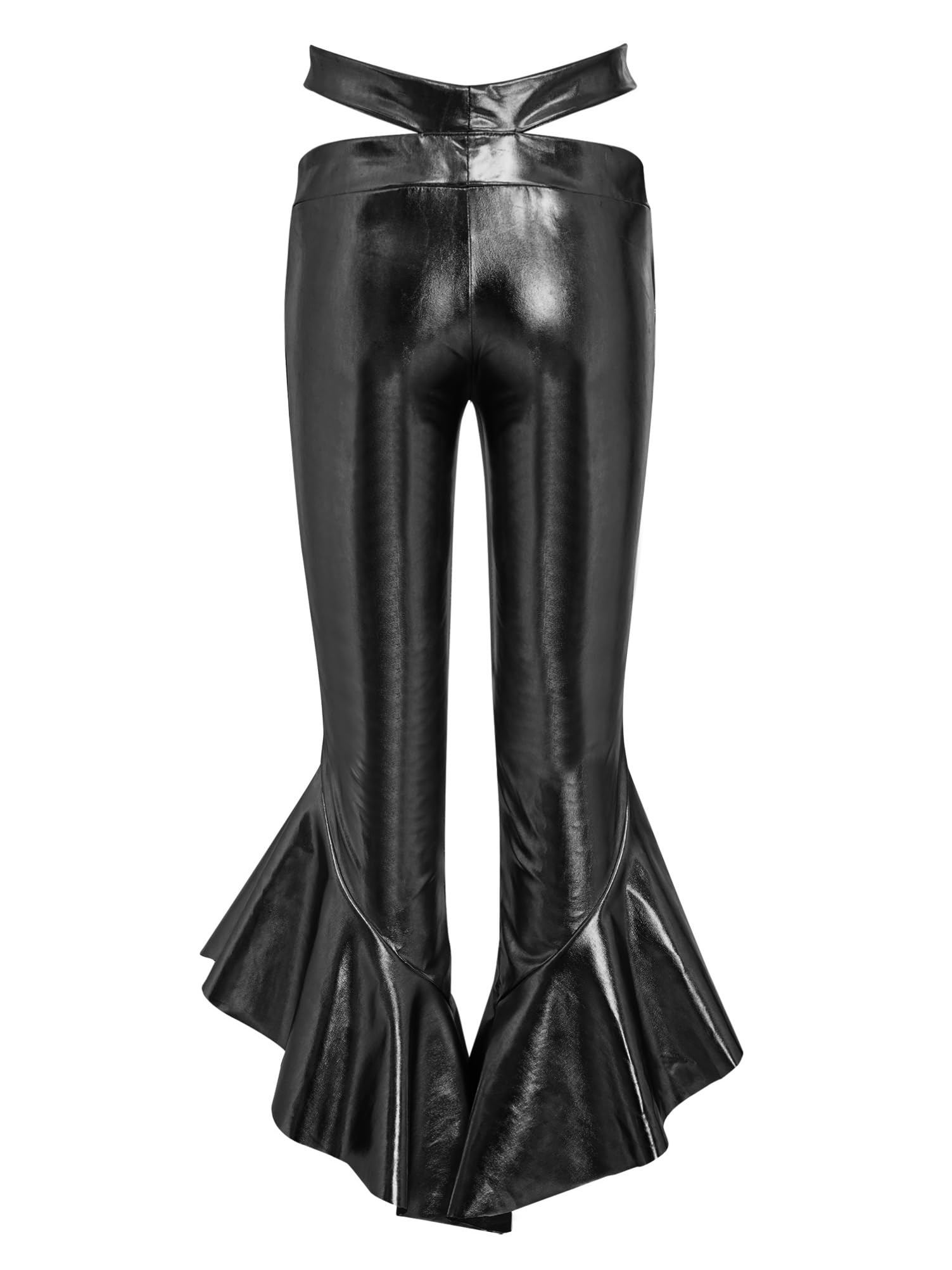 Alvivi Traje Lentejuelas de Dos Piezas Niñas Camiseta Corta y Pantalones Acampanado con Volantes Traje de Fiesta Disco y Musica Baile Jazz
