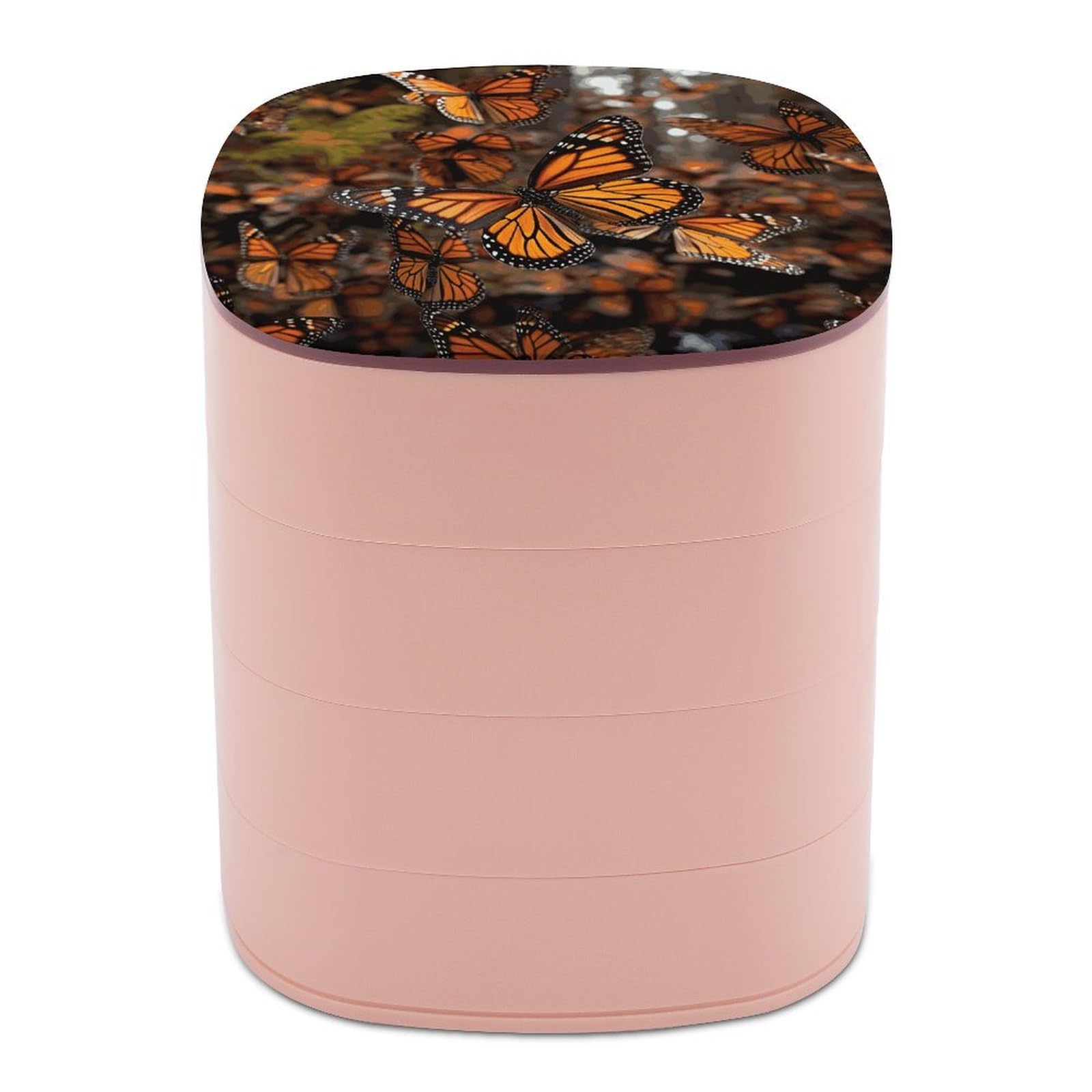 VstaDank 360° Rotating Monarch Butterflies Jewelry Box, Multi-Layer Large Capacity Jewelry Organizer for Earrings Necklaces Rings, Dustproof Desktop Storage Case for Women