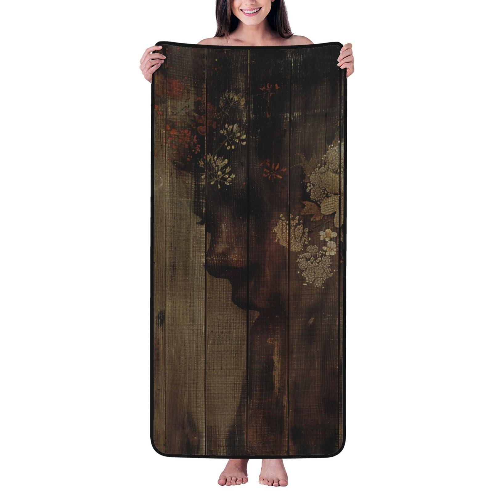 WPKJU Board Printed Bath Towel with Black Edging - 27x55 in Soft Extra Absorbent Coral Velvet Shower Towels for Bathroom